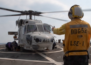 USS Barry Conducts a Helicopter Cross Deck Exercise with JS Ikazuchi