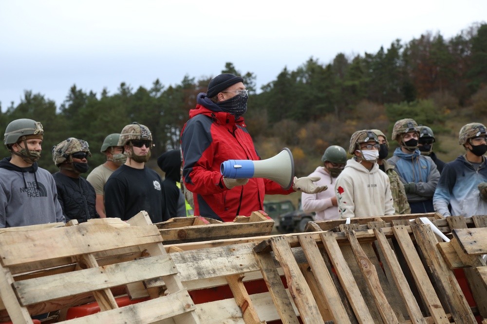 Rioters protest during crowd control training