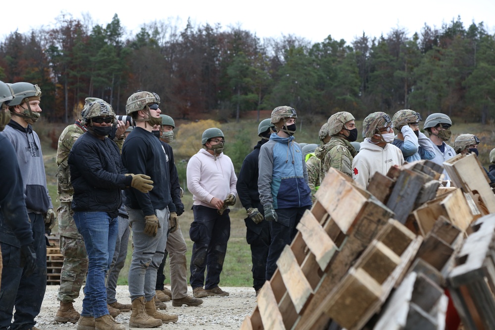 Rioters protest during crowd control training