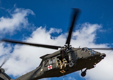 USAARL's UH-60M Black Hawk helicopter performing dynamic hoist operationsons