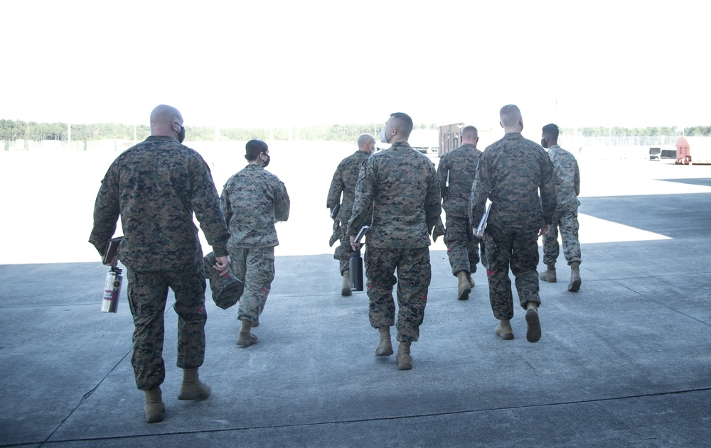 U.S. Marines with the 2nd Landing Support Battalion command team toured the Combat Logistics Company (CLC) 21 Aerial Port of Embarkation/Debarkation (APOE/D)