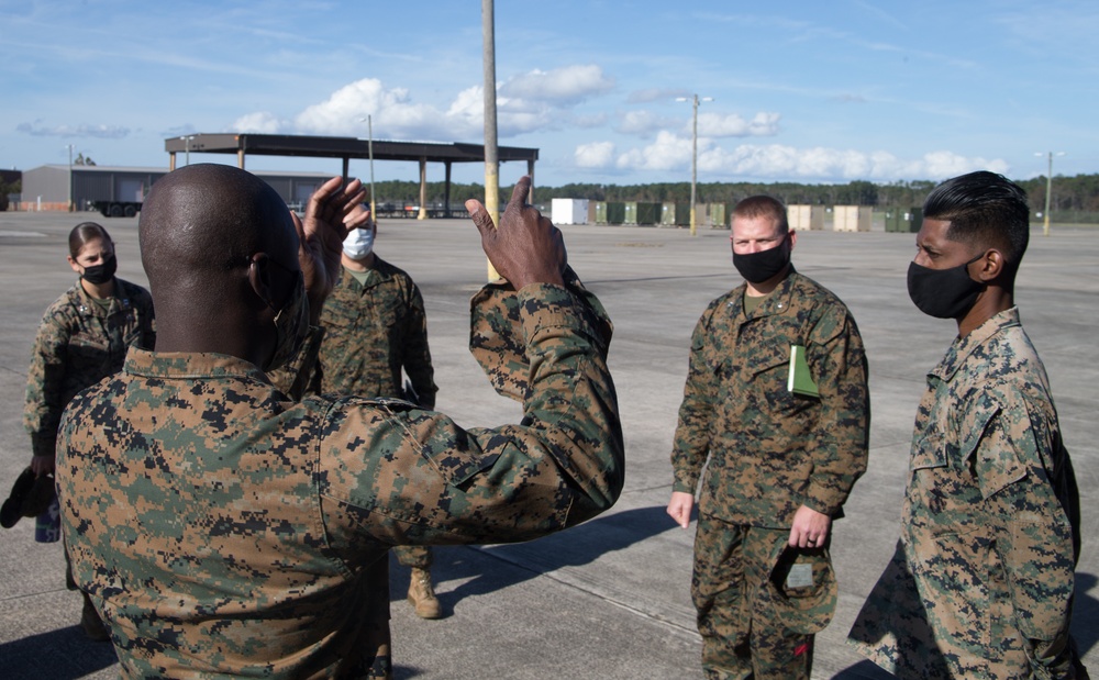 U.S. Marines with the 2nd Landing Support Battalion command team toured the Combat Logistics Company (CLC) 21 Aerial Port of Embarkation/Debarkation (APOE/D)