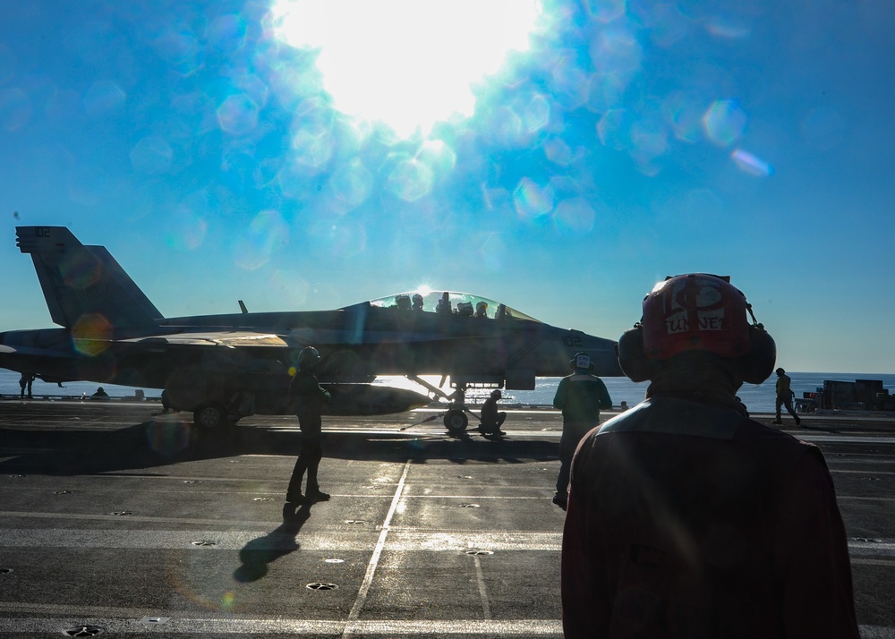 Commander, Carrier Air Wing 5 Conducts Inflight Change of Command