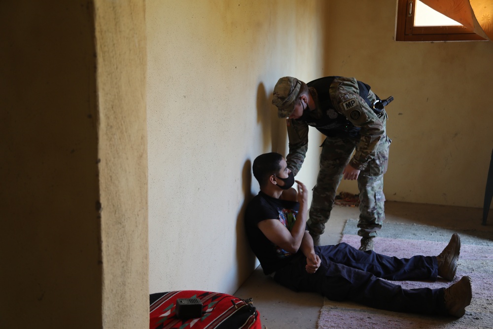 A U.S. Soldier responds to a simulated active shooter call during KFOR28