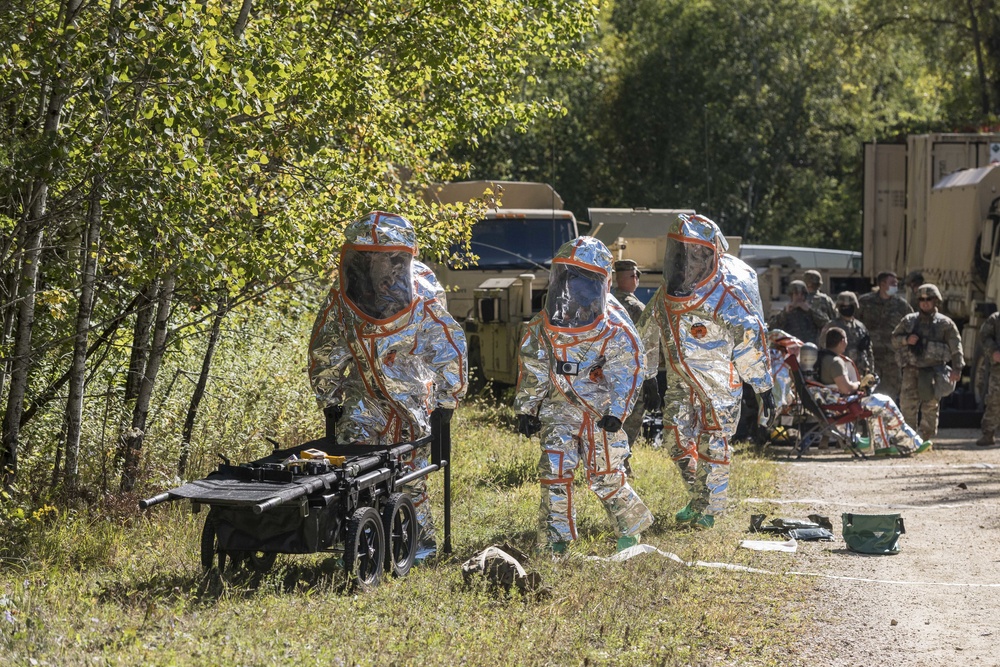 Soldiers from the 455th Chemical Brigade conduct training at Ft. McCoy Wisconsin