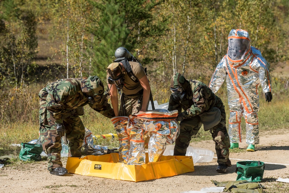 Soldiers from the 455th Chemical Brigade conduct training at Ft. McCoy Wisconsin