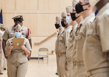 201106-N-TE695-0058 NEWPORT, R.I. (Nov. 6, 2020) Navy Officer Development School (ODS) class conducts a uniform inspection