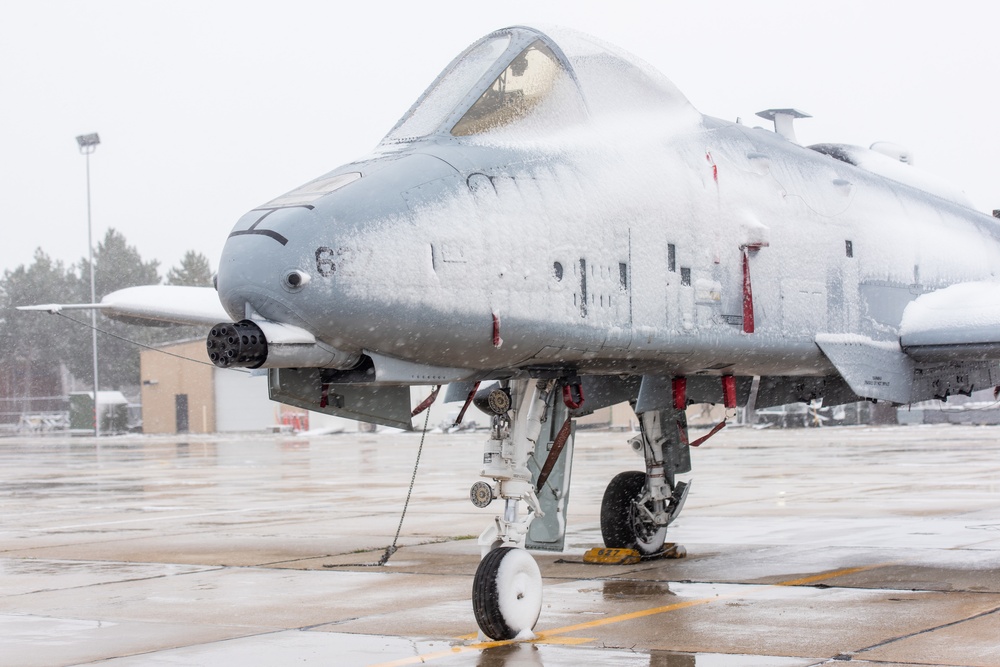 IDANG crew chiefs deice A-10 during snowstorm
