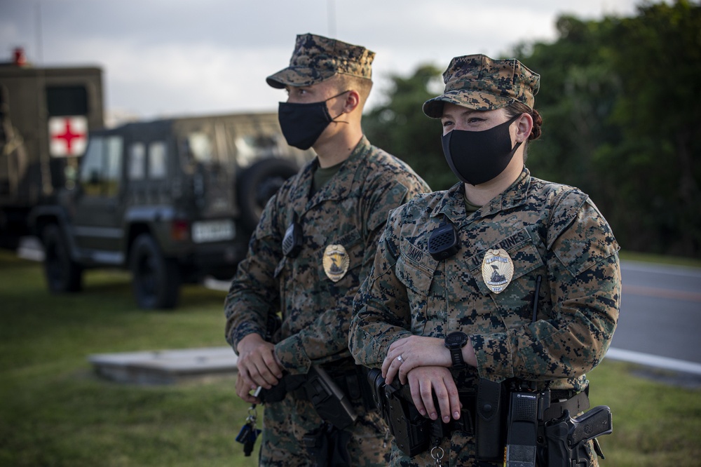 U.S. Marines and JGSDF conduct a simulated MEDEVAC on Camp Courtney