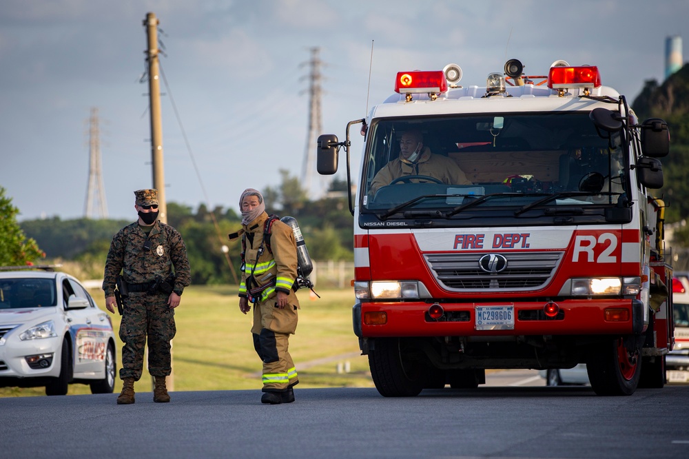 U.S. Marines and JGSDF conduct a simulated MEDEVAC on Camp Courtney