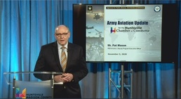 Pat Mason, deputy program executive officer of aviation, updates the Redstone workforce on Program Executive Office Aviation's capabilities
