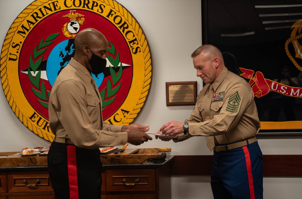 MARFOREURAF Marine Corps birthday cake cutting ceremony