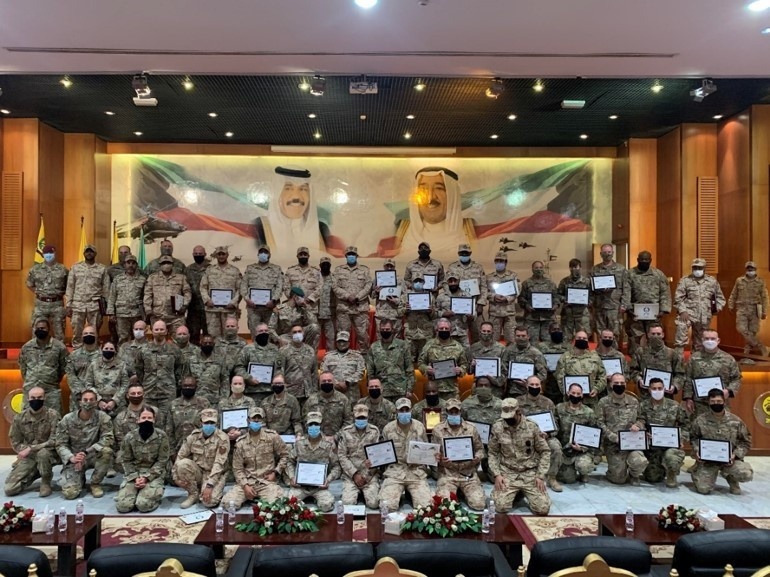 16th Engineer Brigade Soldiers alongside Kuwait Land Force Soldiers at the Land Forces Institute NCO Workshop awards ceremony. This bilateral training builds interoperability with our partners and sets the stage for future operations together.