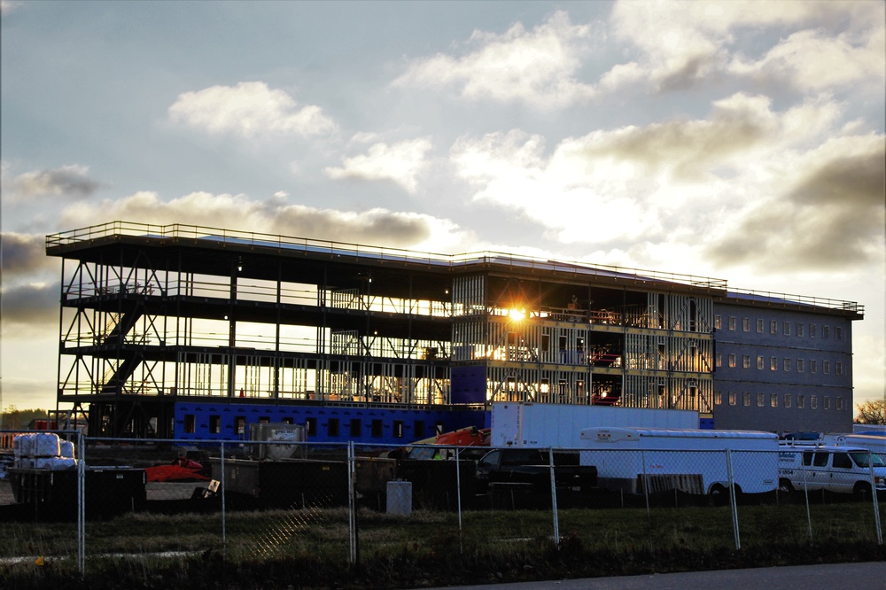 Sun rises on another day of barracks construction at Fort McCoy