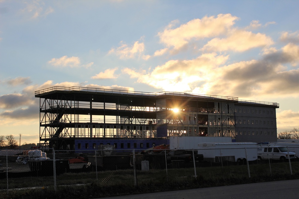 Sun rises on another day of barracks construction at Fort McCoy