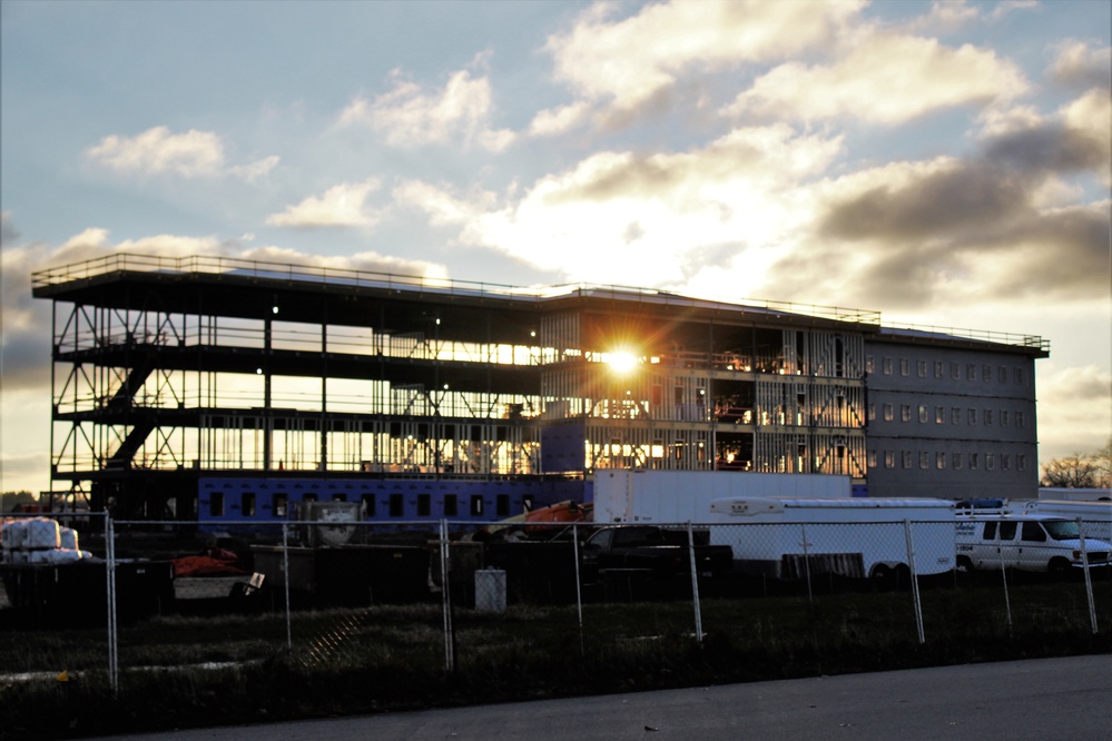 Sun rises on another day of barracks construction at Fort McCoy