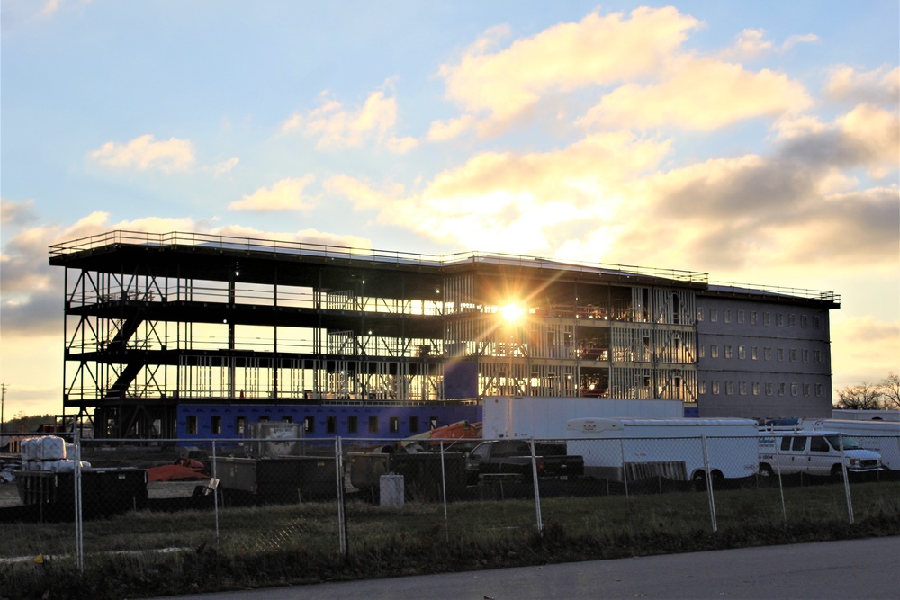 Sun rises on another day of barracks construction at Fort McCoy