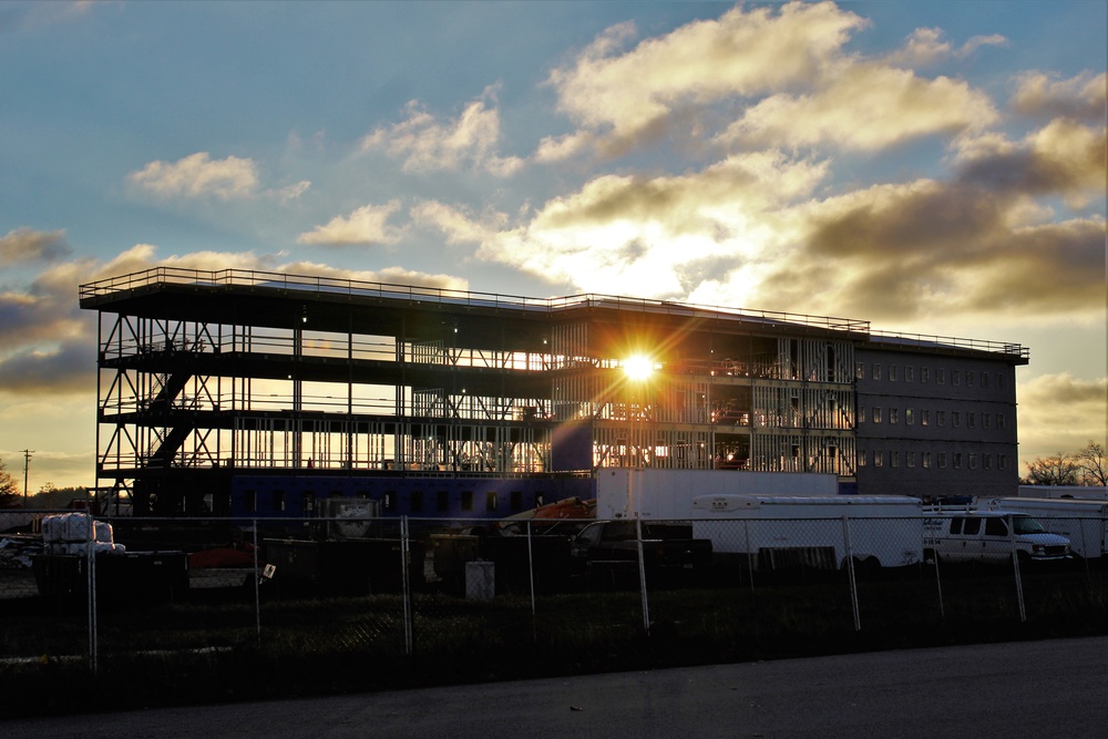 Sun rises on another day of barracks construction at Fort McCoy