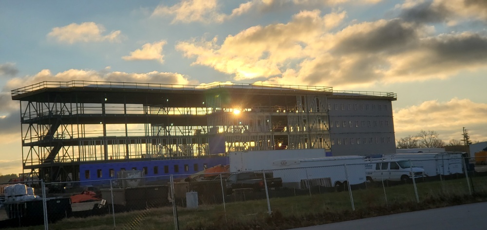 Sun rises on another day of barracks construction at Fort McCoy