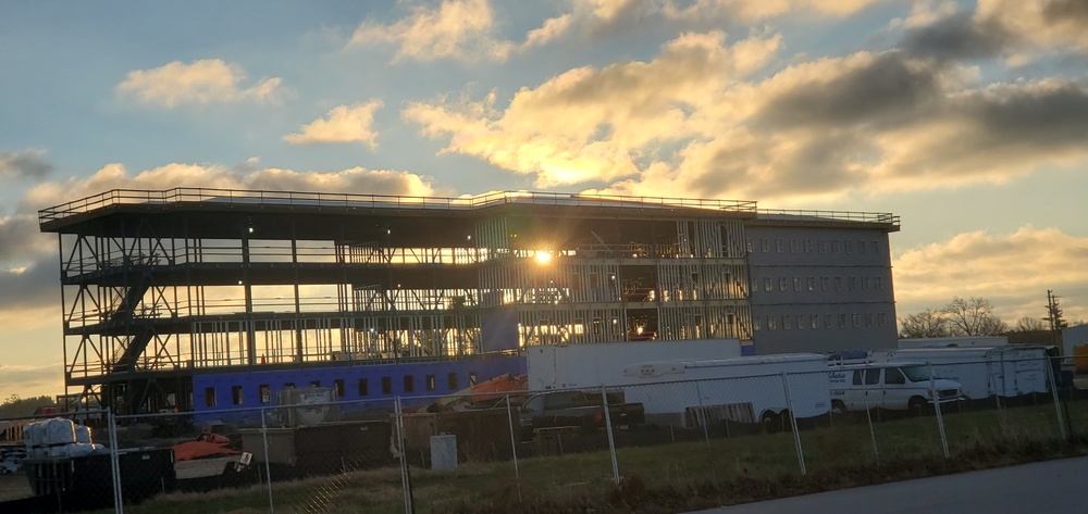 Sun rises on another day of barracks construction at Fort McCoy