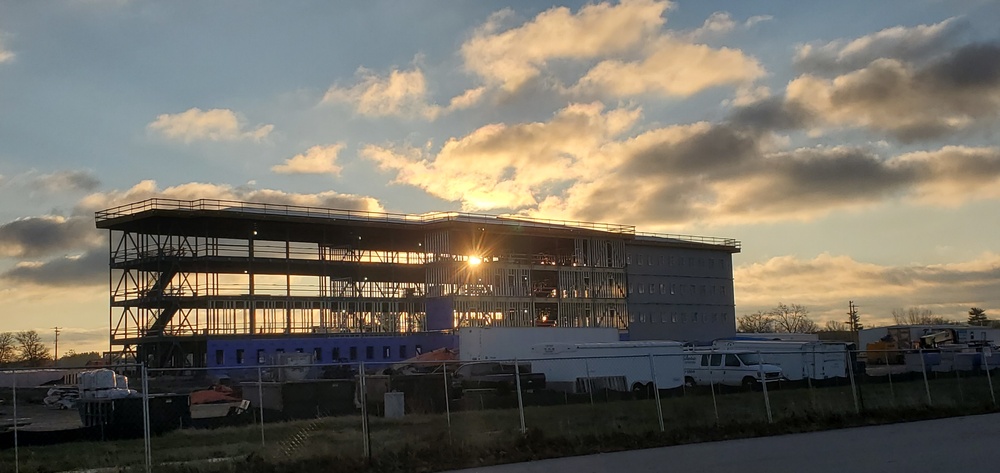 Sun rises on another day of barracks construction at Fort McCoy