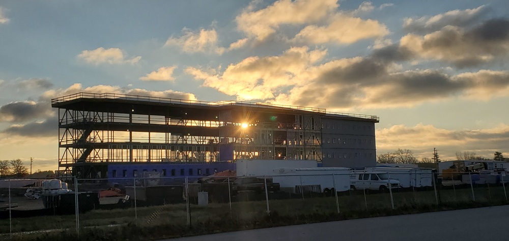 Sun rises on another day of barracks construction at Fort McCoy