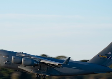 C-17 takes off at Joint Base Langley-Eustis