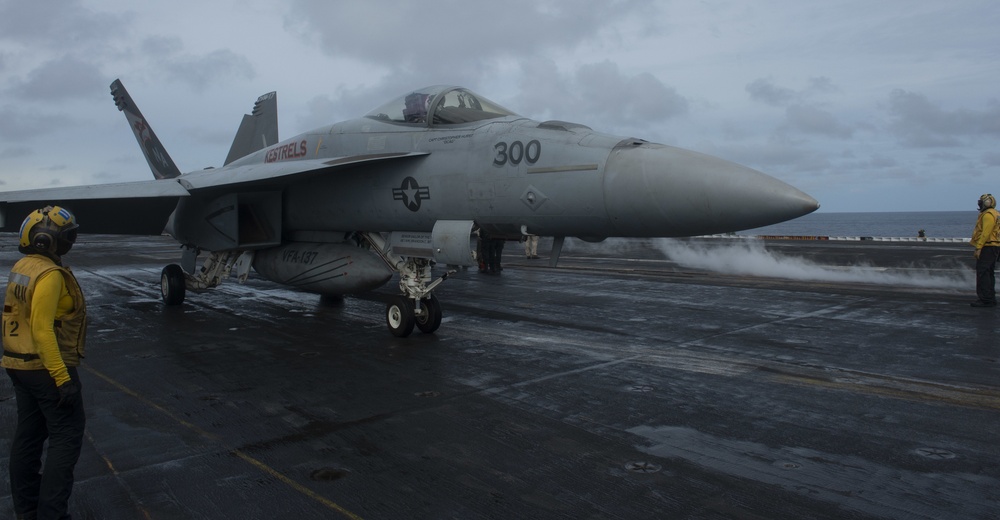 Jet Prepares for Launch from the Flight Deck