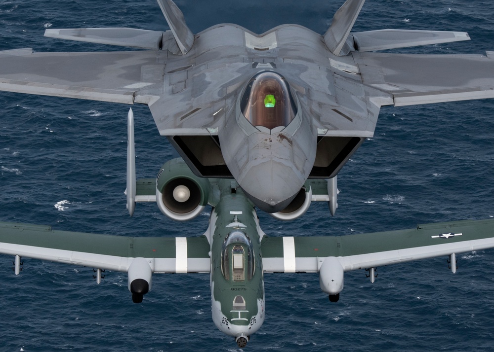 A-10 and F-22 over the Atlantic