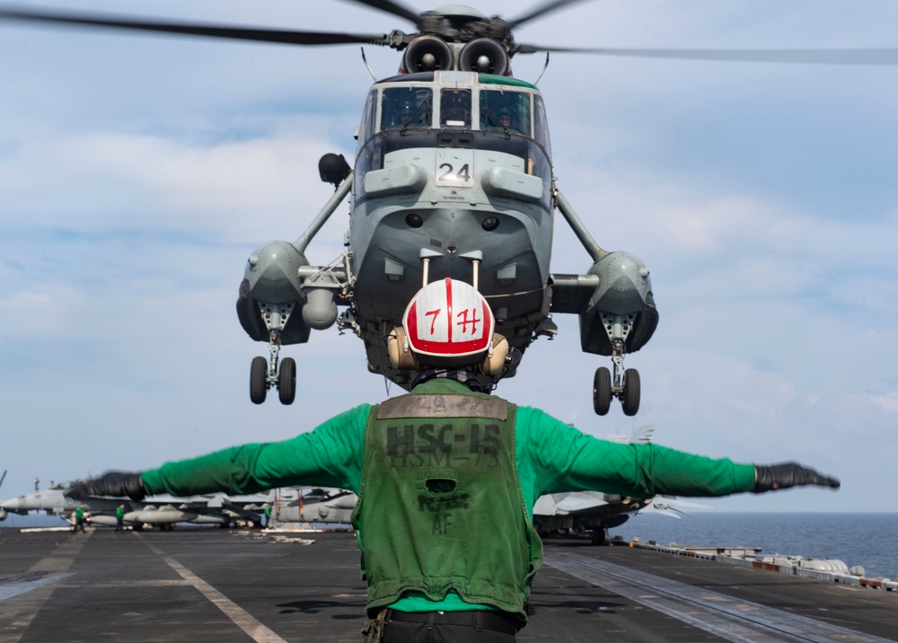 Indian Helicopter Lands on Nimitz During Malabar 2020
