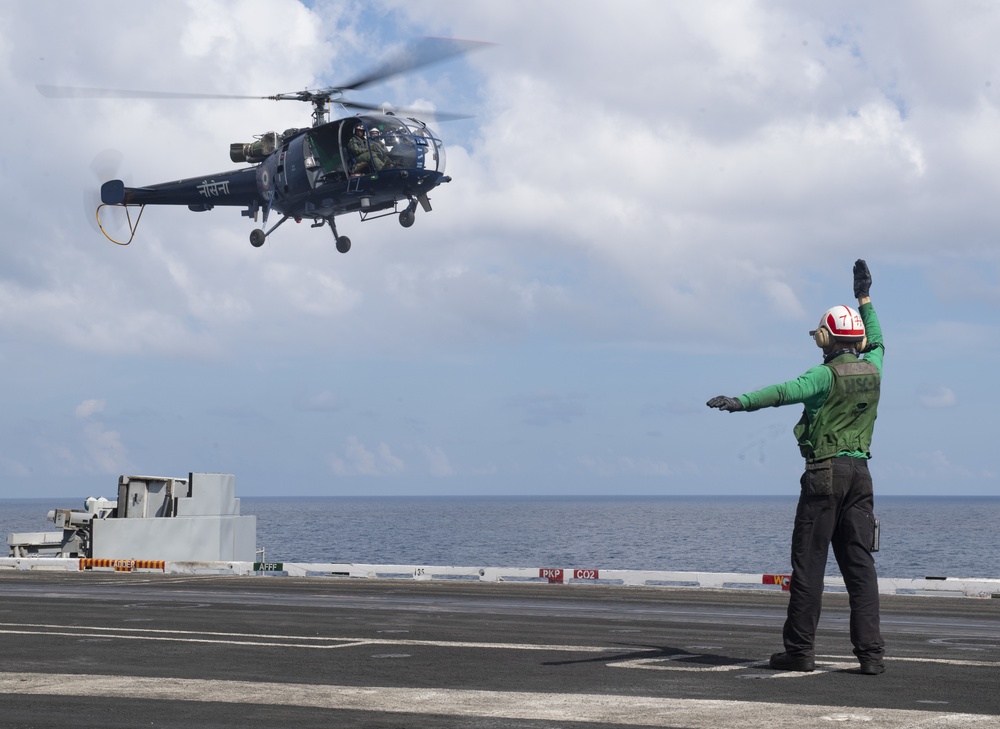 Indian Helicopter Lands on Nimitz During Malabar