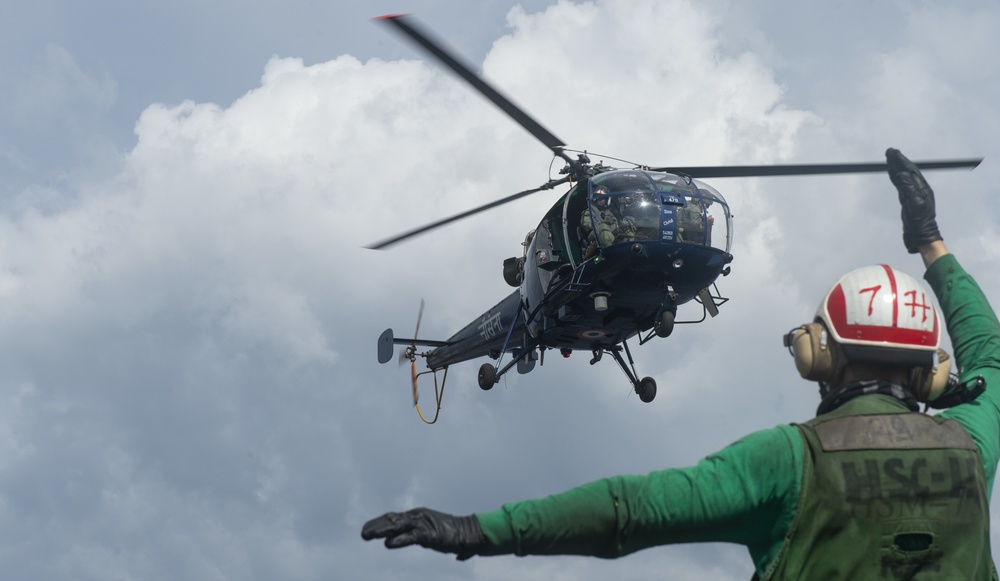 Indian Navy HAL Chetak Lands on Flight Deck
