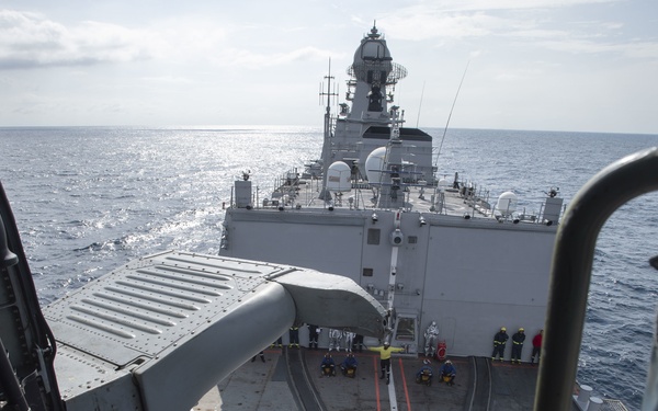 U.S Navy MH-60R takes off from INS Chennai During Malabar 2020