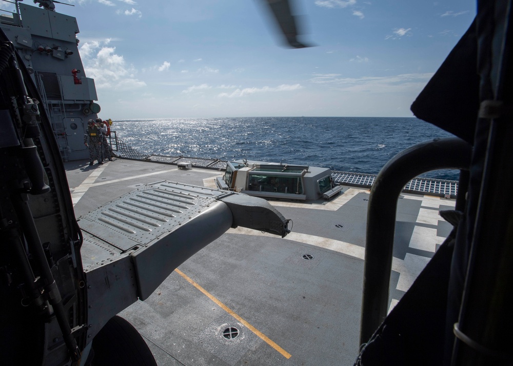 U.S Navy MH-60R Lands on HMAS Ballarat During Malabar 2020