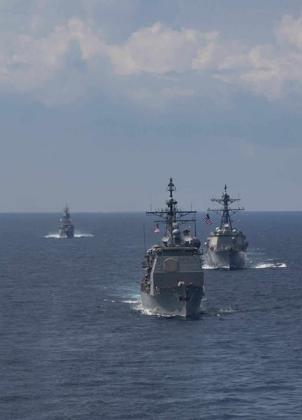 U.S and Australian Ships steam together During Malabar 2020