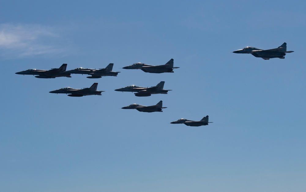 U.S and Indian Fighter Aircraft Fly in Formation During Malabar 2020