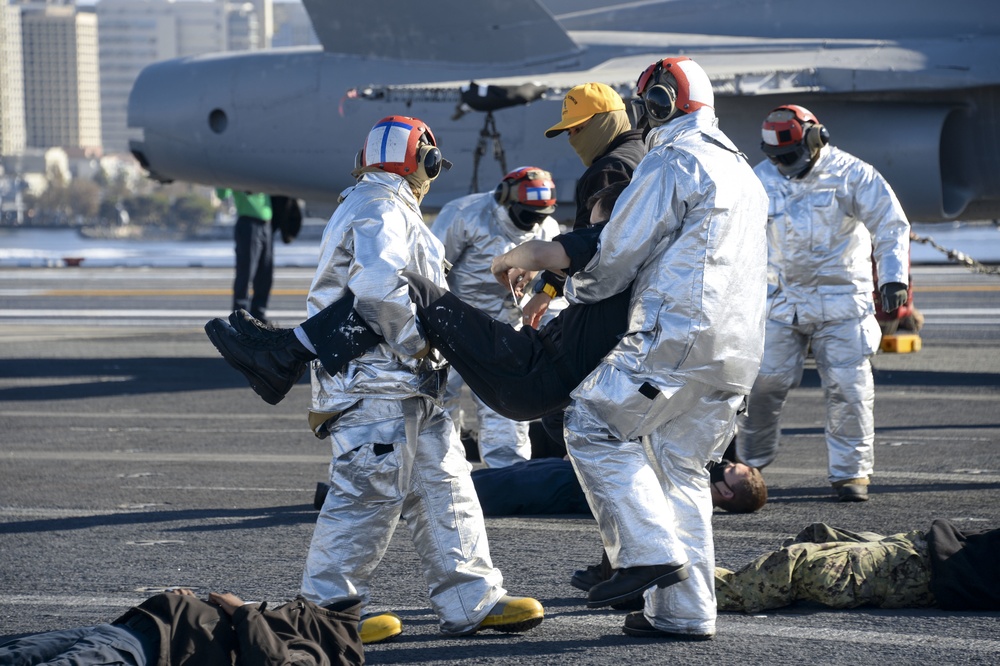 USS Carl Vinson (CVN 70) Conducts Mass Casualty Drill