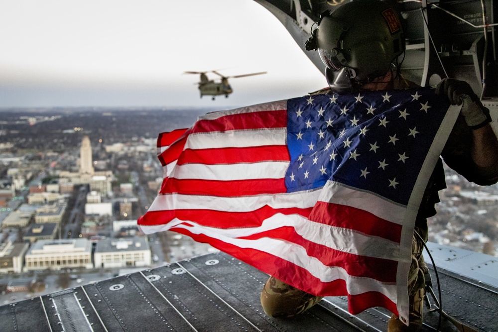 Co. B, 2-135th GSAB Huskers Memorial Stadium flyover practice