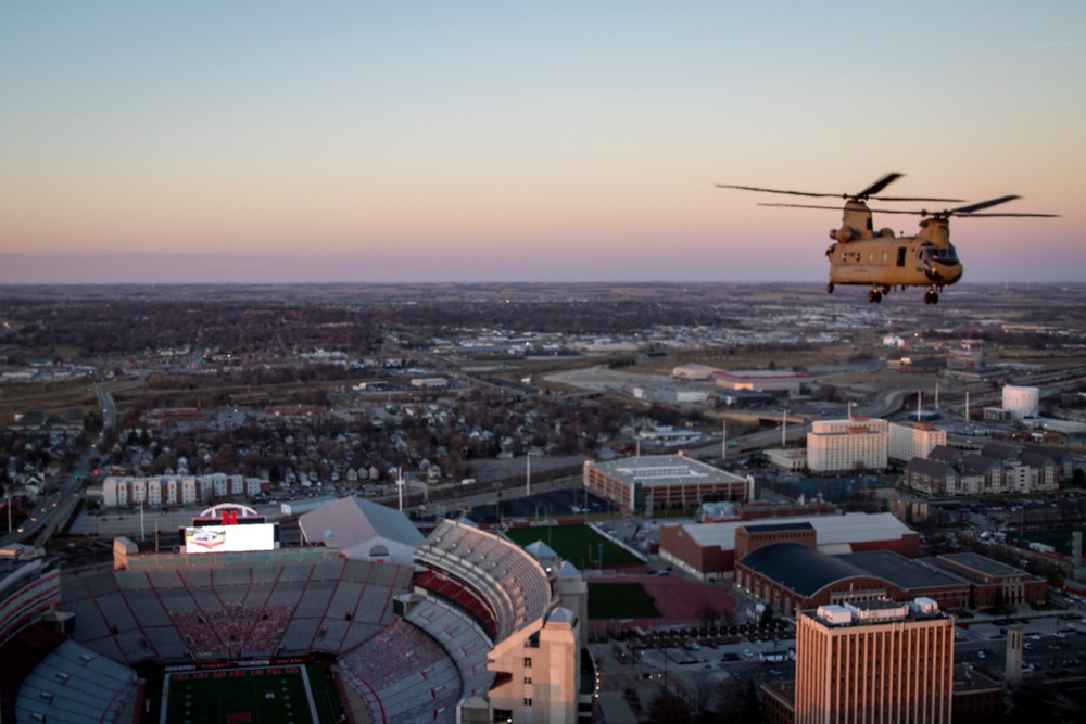 Co. B, 2-135th GSAB Huskers Memorial Stadium flyover practice