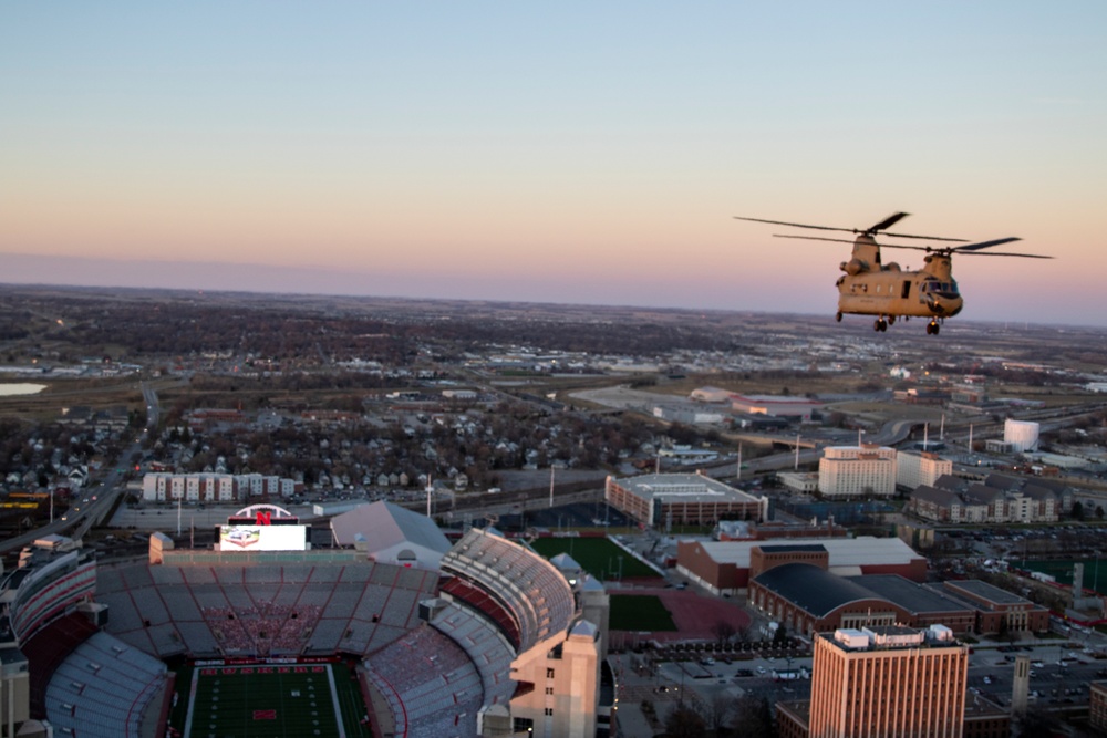 Co. B, 2-135th GSAB Huskers Memorial Stadium flyover practice