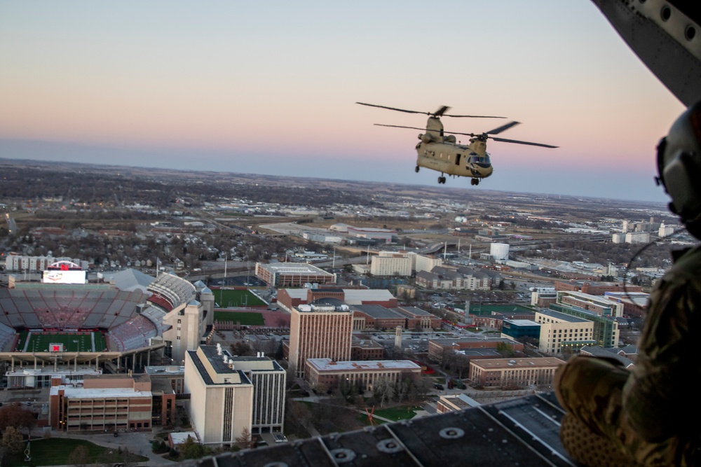 Co. B, 2-135th GSAB Huskers Memorial Stadium flyover practice