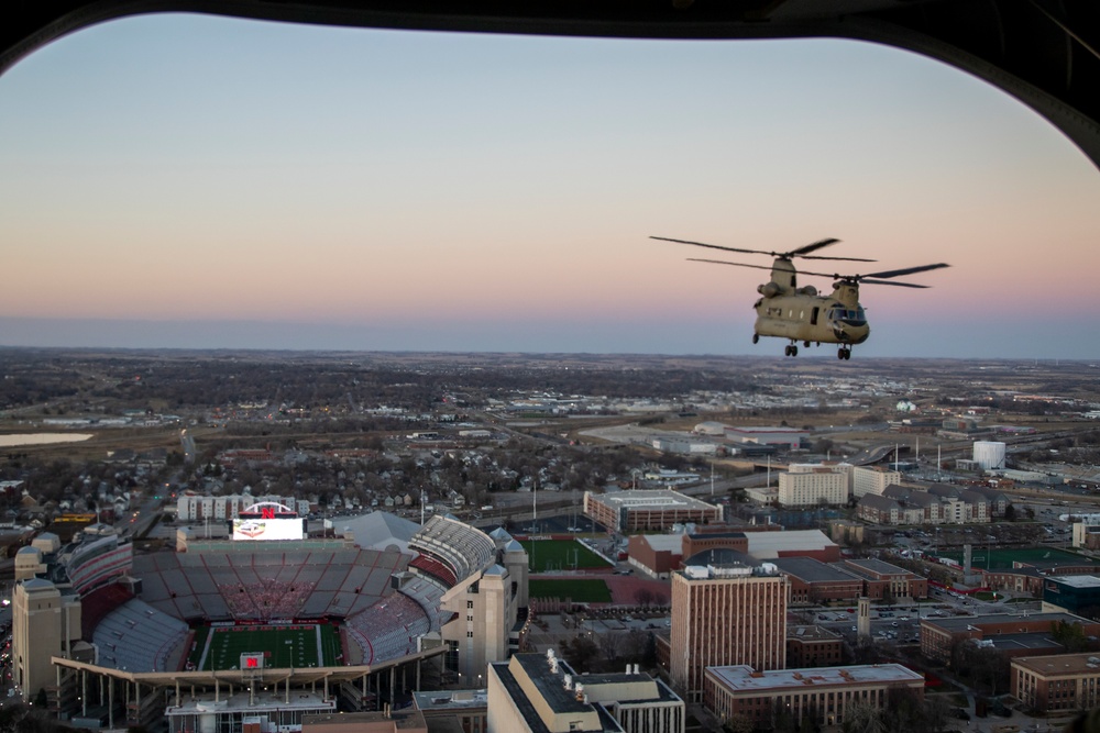 Co. B, 2-135th GSAB Huskers Memorial Stadium flyover practice