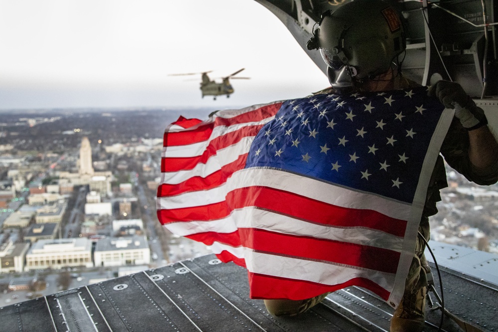 Co. B, 2-135th GSAB Huskers Memorial Stadium flyover practice