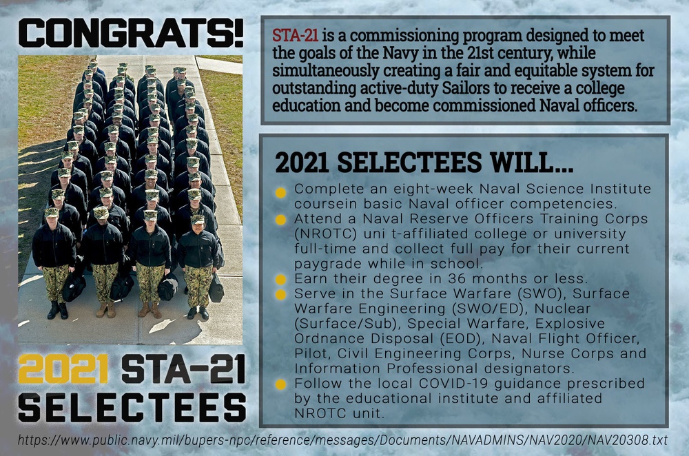 Navy announces FY 2021 STA-21 selectees