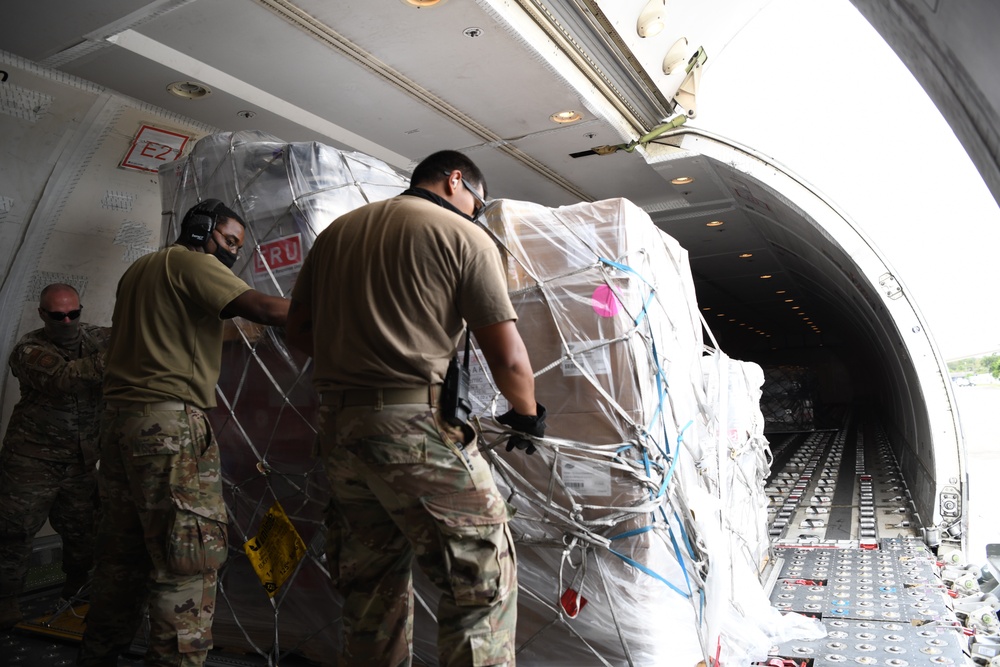 612th Air Base Squadron Unloads Pallets of Humanitarian Assistance