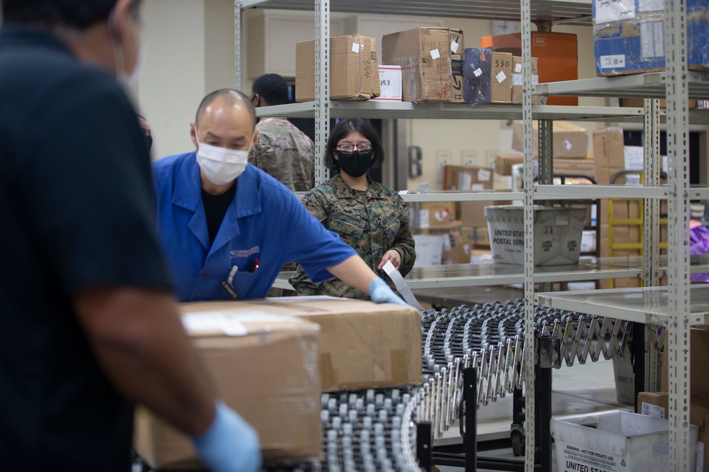 US Marines sort mail during their busiest time of year