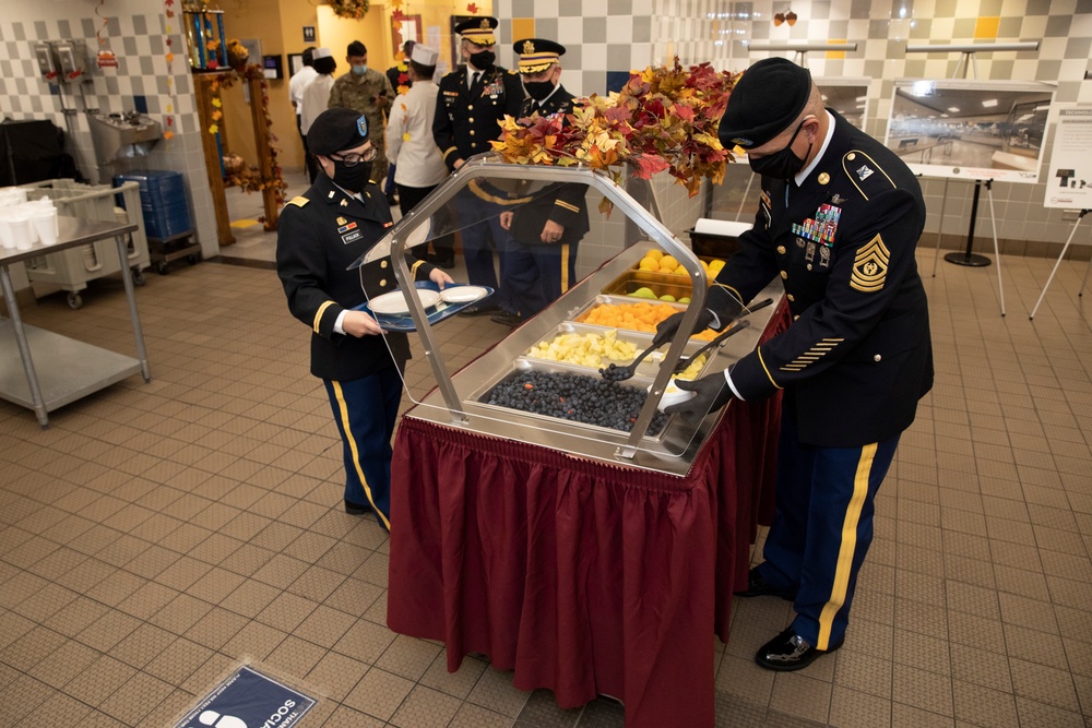 3rd Combat Aviation Brigade leadership serves their Soldiers and Families a Thanksgiving meal.