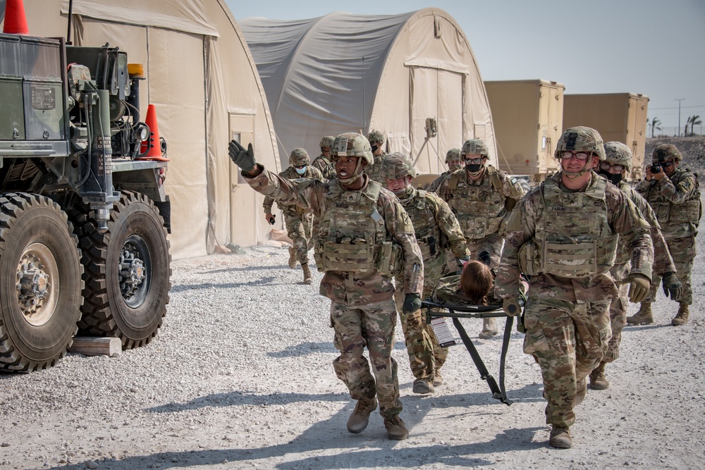 Army and Air Force service members conduct exercise at Al Udeid Air Base