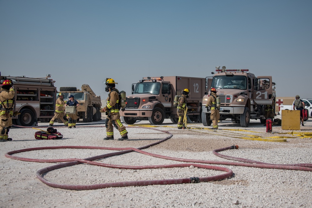 Army and Air Force service members conduct exercise at Al Udeid Air Base