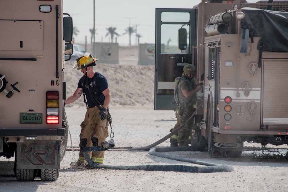 Army and Air Force service members conduct exercise at Al Udeid Air Base